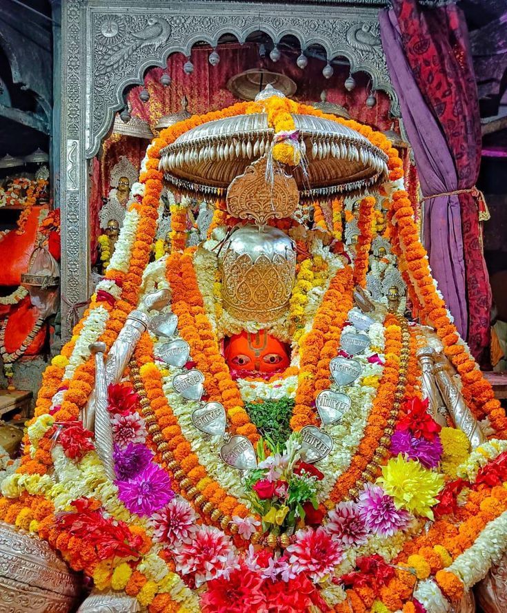 Hanuman Garhi — the flight of stone steps up to the temple gate, worn smooth, pilgrims climbing